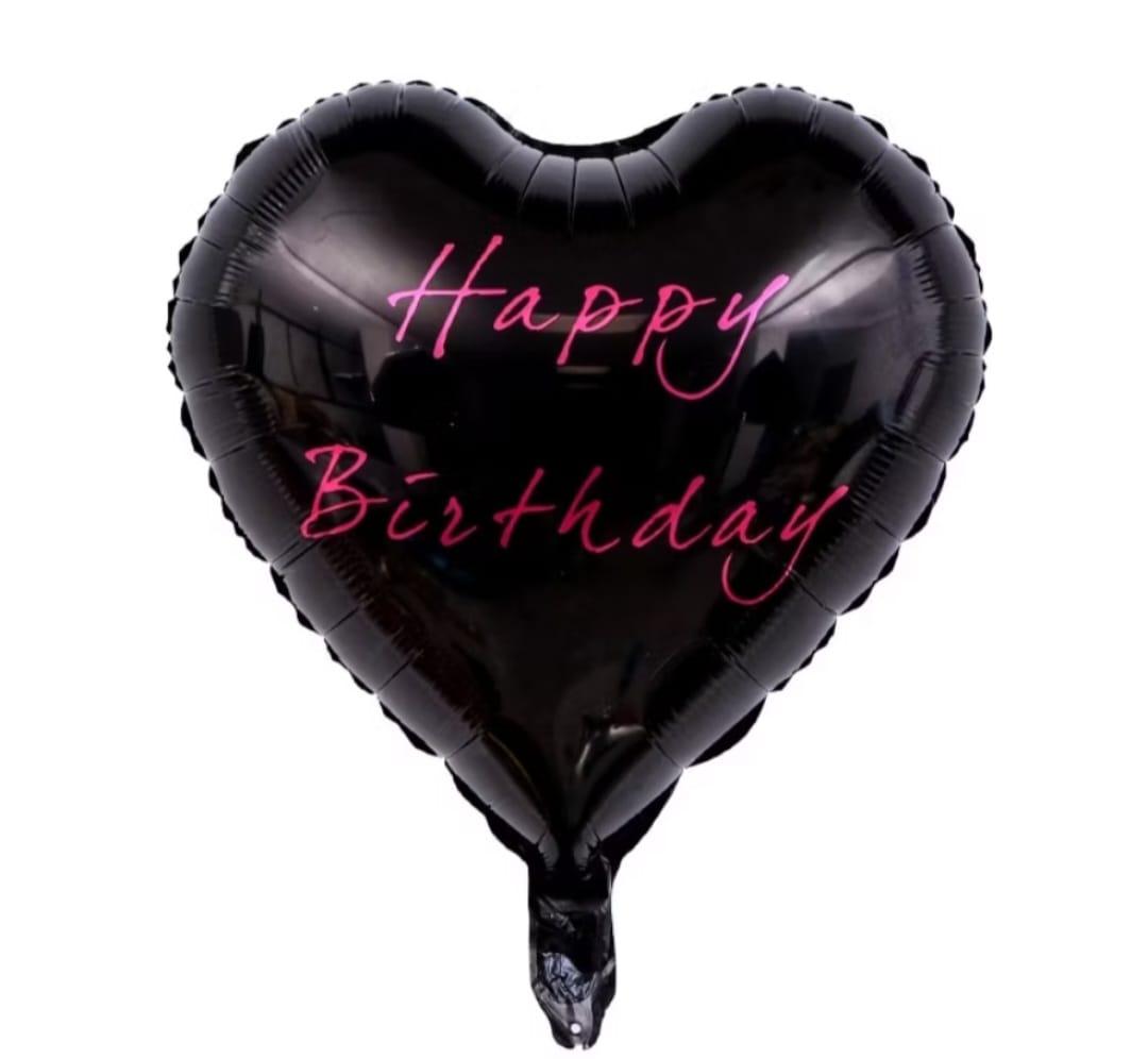 18" Heart Shape Black Helium Balloon ( Happy Birthday ) - Flowerplus.Co