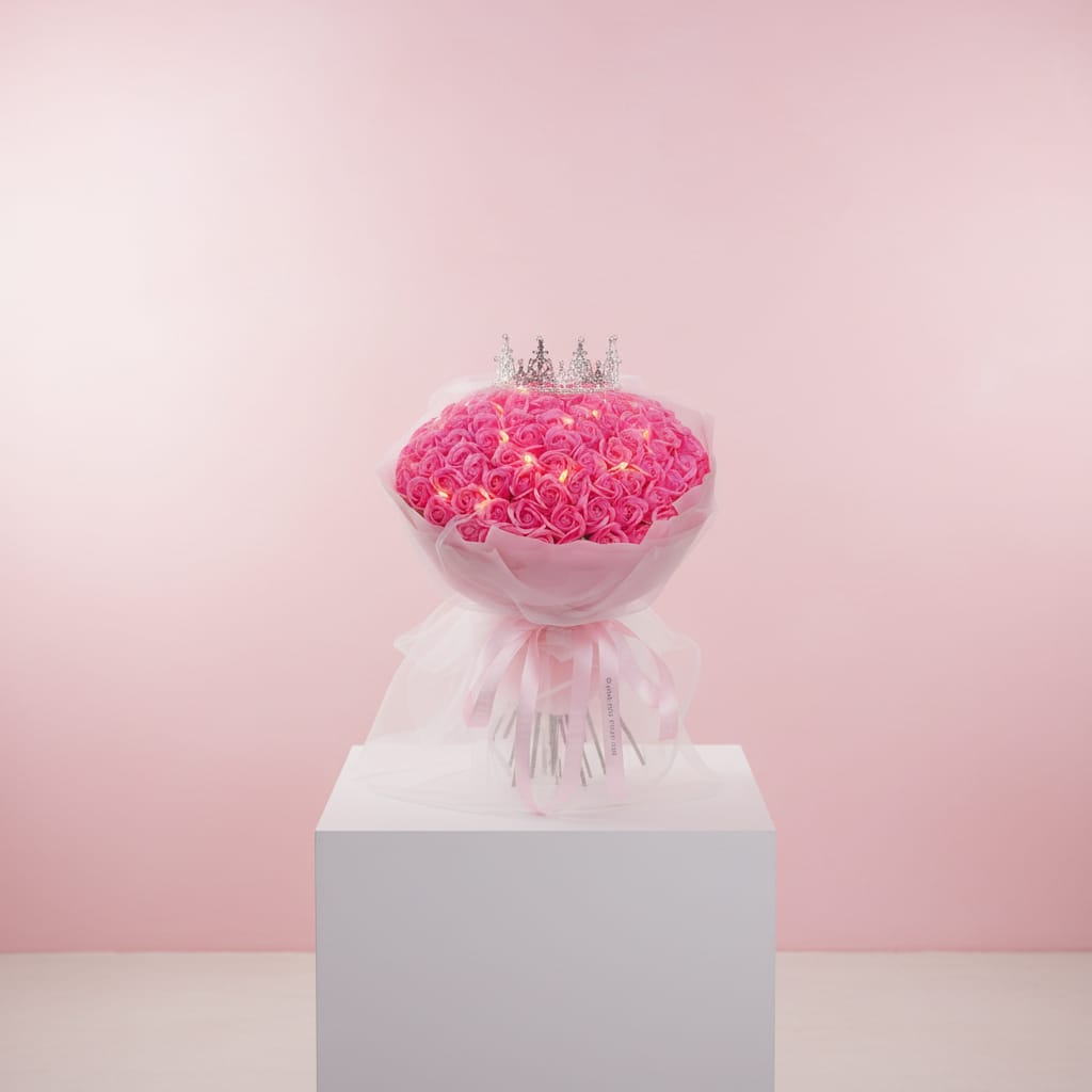 Crimson Devotion – 99 Preserved Pink Roses Bouquet - Be My Valentine's