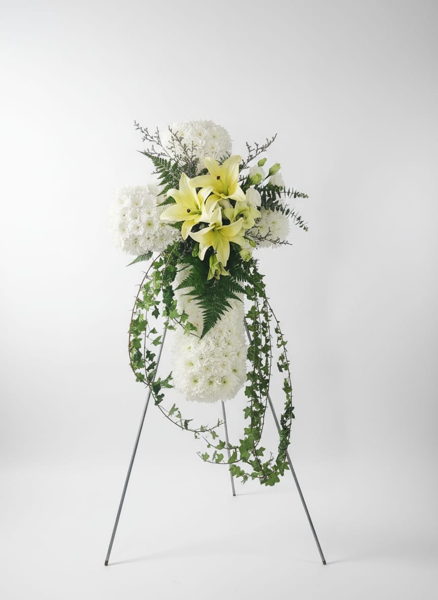 Cross Wreath  - Sympathy Flower Stand