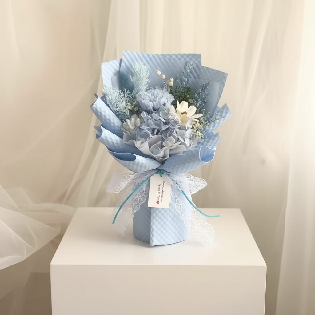 Eternal Blossoms Preserved light blue Carnation Bouquet